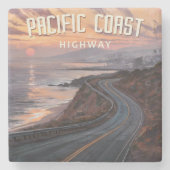Pacific Coast Highway zonsondergang Stenen Onderzetter (Voorkant)