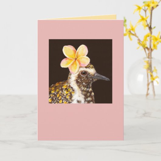 pacific golden plover met plumeria card kaart (Gele Bloem)