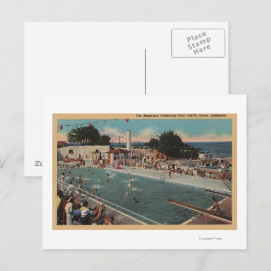 Pacific Grove, CA - Municipal Swimming Pool Uitzic Briefkaart (Voorkant / Achterkant)