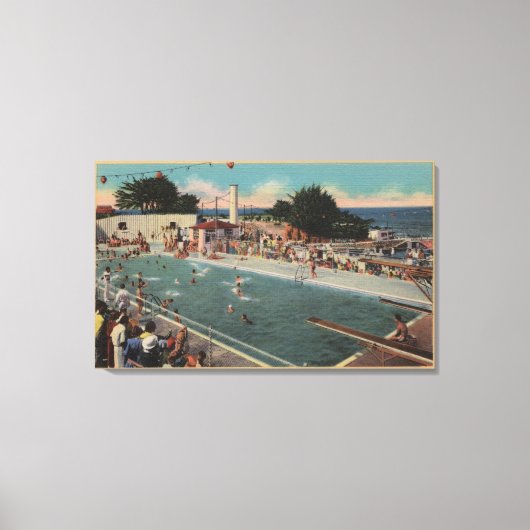 Pacific Grove, CA - Municipal Swimming Pool Uitzic Canvas Afdruk (Voorkant)