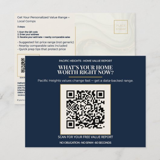 Pacific Heights Luxury Home Value QR Code Realtor  Briefkaart (Voorkant / Achterkant)