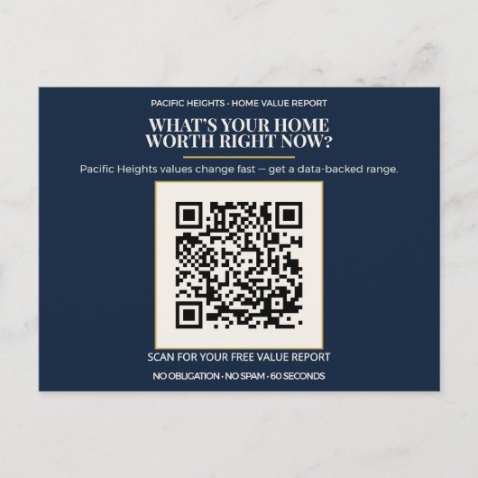 Pacific Heights Luxury Home Value QR Code Realtor  Briefkaart (Voorkant)