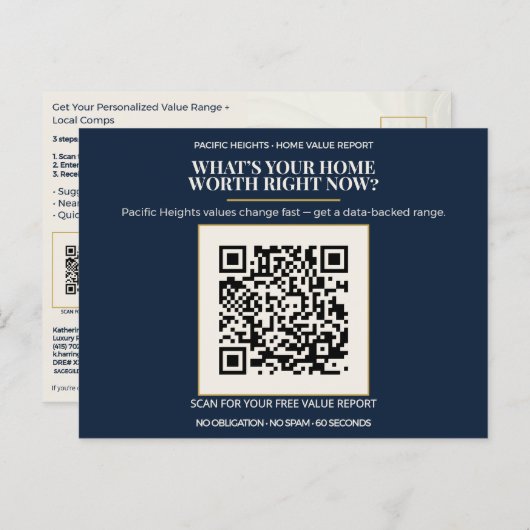 Pacific Heights Luxury Home Value QR Code Realtor  Briefkaart (Voorkant / Achterkant)