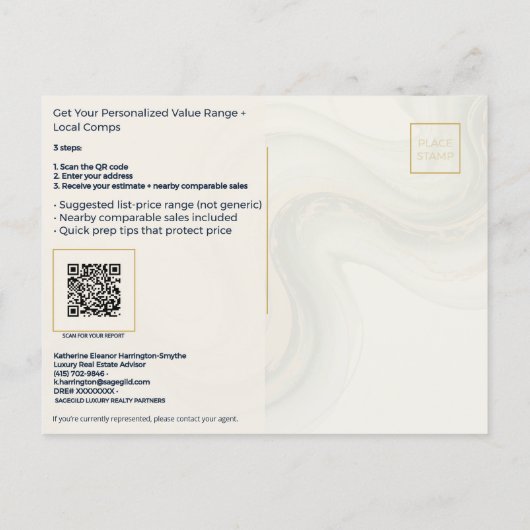Pacific Heights Luxury Home Value QR Code Realtor  Briefkaart (Achterkant)