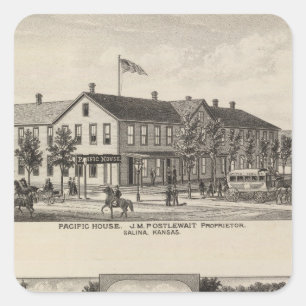 Pacific House, Salina Valley Boerderij, Kansas Vierkante Sticker
