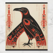 Pacific Northwest kunst stijl raaf Wijn Etiket (Enkel label)