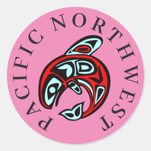 Pacific Northwest Native Orca Killer Whale Pink Ronde Sticker (Voorkant)