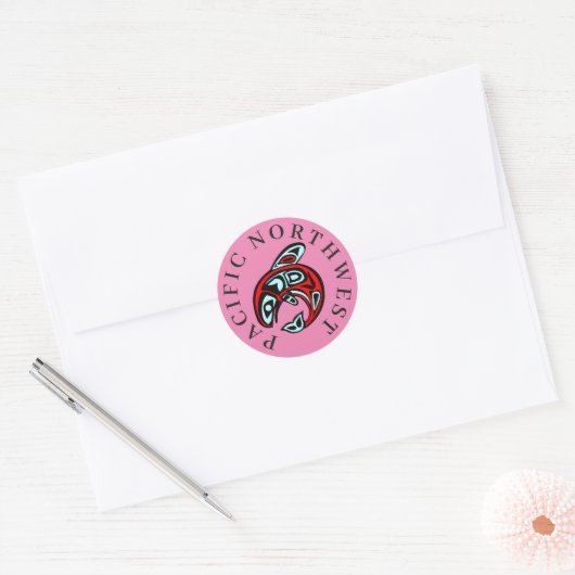 Pacific Northwest Native Orca Killer Whale Pink Ronde Sticker (Envelop)