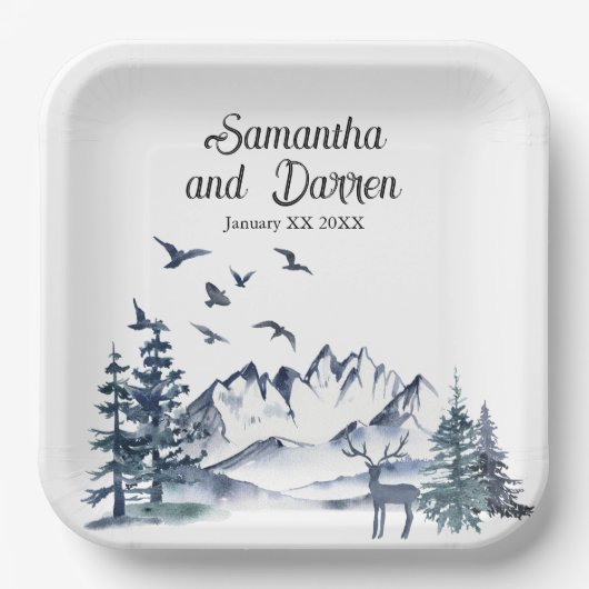 Pacific Northwest Rocky Mountains Bruiloft Papieren Bordje (Voorkant)