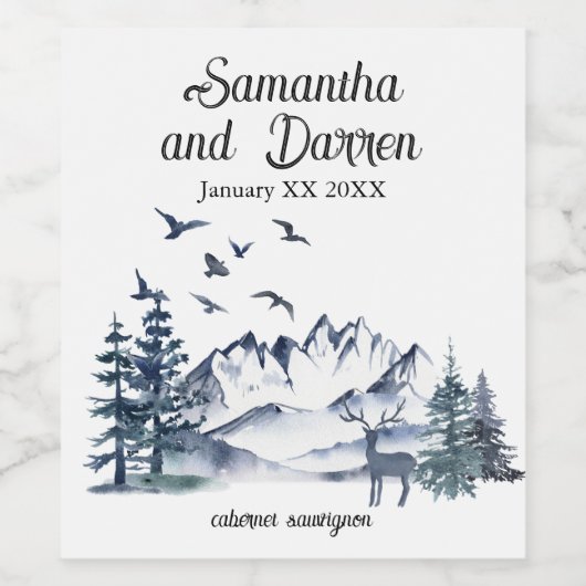 Pacific Northwest Rocky Mountains Bruiloft Wijn Etiket (Enkel label)