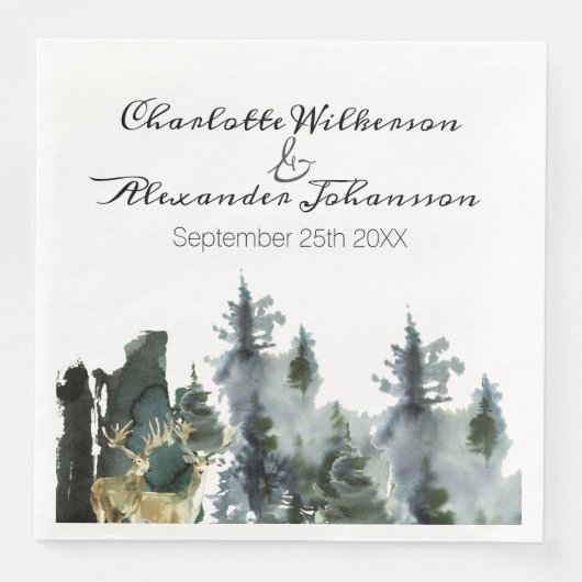 Pacific Northwest Waterverf Forest en Deer Servet (Voorkant)