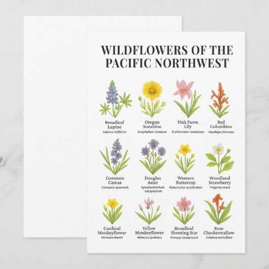 Pacific Northwest Wildflowers - Waterverf stijl Kaart (Voorkant / Achterkant)