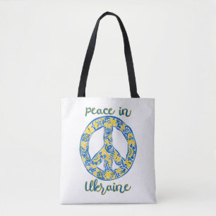 Pacific peace sign quote onder Oekraïense vlag Tote Bag
