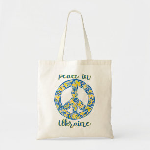 Pacific peace sign quote onder Oekraïense vlag Tote Bag
