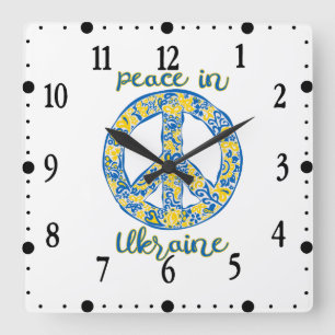 Pacific peace sign quote onder Oekraïense vlag Vierkante Klok