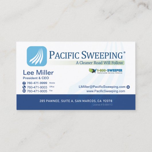 Pacific Sweeping - mobiele telefoon Visitekaartje (Achterkant)