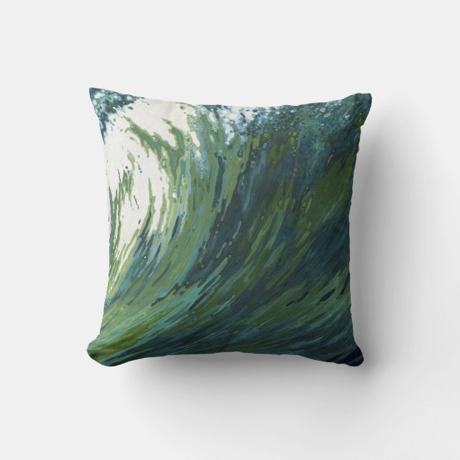 Pacific Wave Blue, Green & Grey Fabric Pillow Kussen (Voorkant)