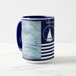Pacific zeegezicht / marine blauw / zeil weg / zei mok