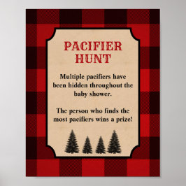 Pacifier Hunt Baby shower Game Sign Lumberjack Poster