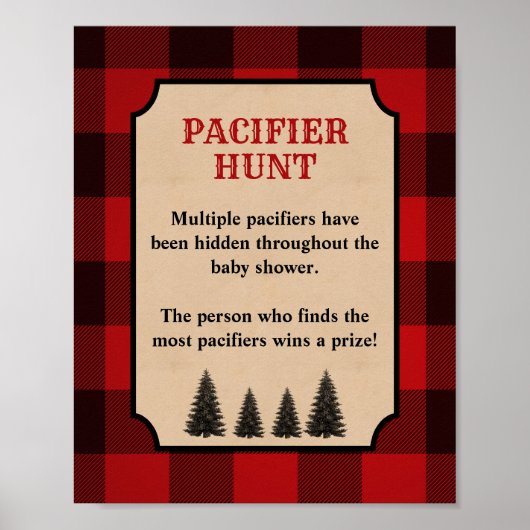 Pacifier Hunt Baby shower Game Sign Lumberjack Poster (Voorkant)