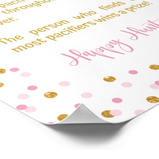 Pacifier Hunt Baby shower Game Sign Pink & Gold Poster (Hoek)