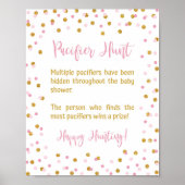 Pacifier Hunt Baby shower Game Sign Pink & Gold Poster (Voorkant)