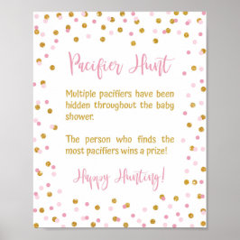 Pacifier Hunt Baby shower Game Sign Pink & Gold Poster