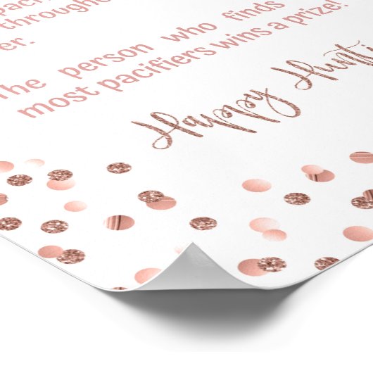 Pacifier Hunt Baby shower Game Sign Roos Gold Poster (Hoek)