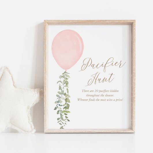 Pacifier Hunt Blue Balloon Boy Baby shower Poster