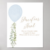 Pacifier Hunt Blue Balloon Boy Baby shower Poster (Voorkant)