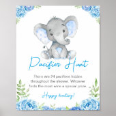 Pacifier Hunt Blue Boy Elephant Baby shower Peanut Poster (Voorkant)