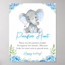 Pacifier Hunt Blue Boy Elephant Baby shower Peanut