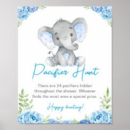 Pacifier Hunt Blue Boy Elephant Baby shower Peanut Poster