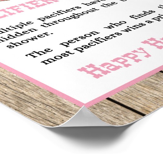 Pacifier Hunt Cowgirl Baby shower Sign. Poster (Hoek)