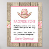 Pacifier Hunt Cowgirl Baby shower Sign. Poster (Voorkant)