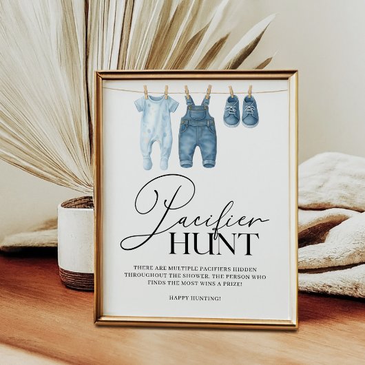 Pacifier Hunt Denim Blue Jean Baby Shower Poster