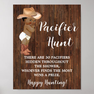 Pacifier Hunt Game AA Cowboy Baby shower Sign Poster