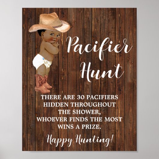 Pacifier Hunt Game AA Cowboy Baby shower Sign Poster (Voorkant)