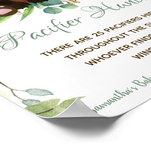 Pacifier Hunt Game Baby shower Sign Red Panda Beer Poster (Hoek)