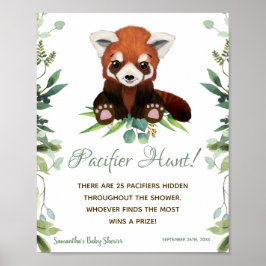 Pacifier Hunt Game Baby shower Sign Red Panda Beer Poster