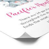 Pacifier Hunt Game Sign Elephant Baby shower Girl Poster (Hoek)