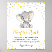 Pacifier Hunt Game Yellow Dot Elephant Baby shower Poster (Voorkant)