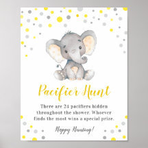 Pacifier Hunt Game Yellow Dot Elephant Baby shower