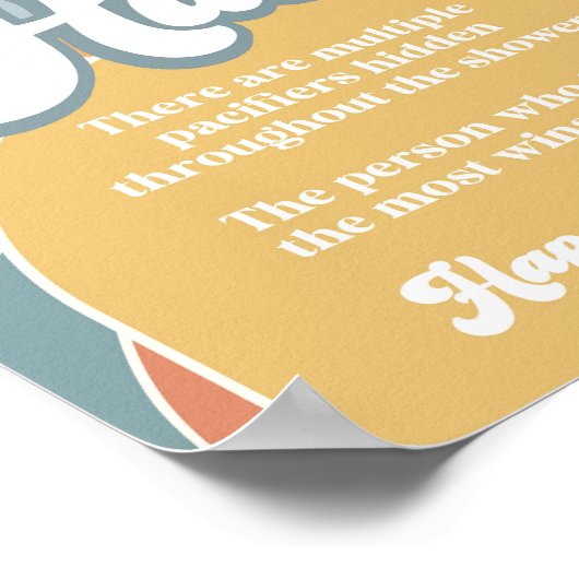 Pacifier Hunt Groovy Retro Sunshine Baby shower Poster (Hoek)