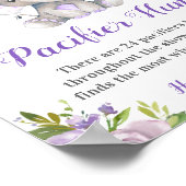 Pacifier Hunt Lavender Girl Elephant Baby shower Poster (Hoek)