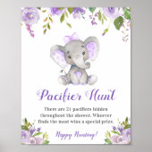 Pacifier Hunt Lavender Girl Elephant Baby shower Poster (Voorkant)