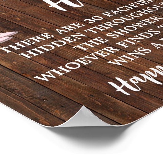 Pacifier Hunt Pink Cowgirl Baby shower Sign. Poster (Hoek)