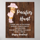 Pacifier Hunt Pink Cowgirl Baby shower Sign. Poster (Voorkant)