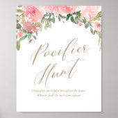 Pacifier Hunt Pink Floral Baby shower Poster (Voorkant)