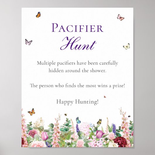 Pacifier Hunt | Roze Paarse flora en vlinders Poster (Voorkant)